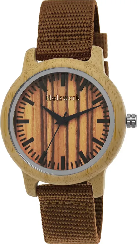 Montre Holzwerk WEIMAR avec Bracelet Textile Orange et Cadran en Bois