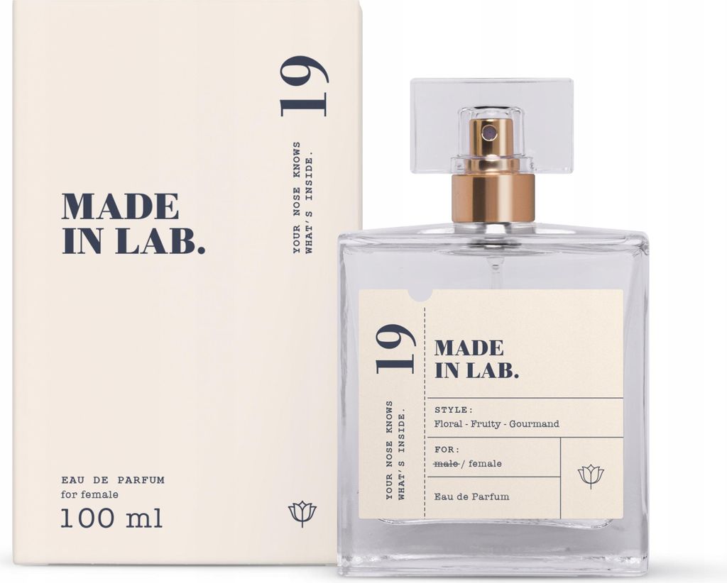 A bottle of perfume and its packaging are displayed against a white background.