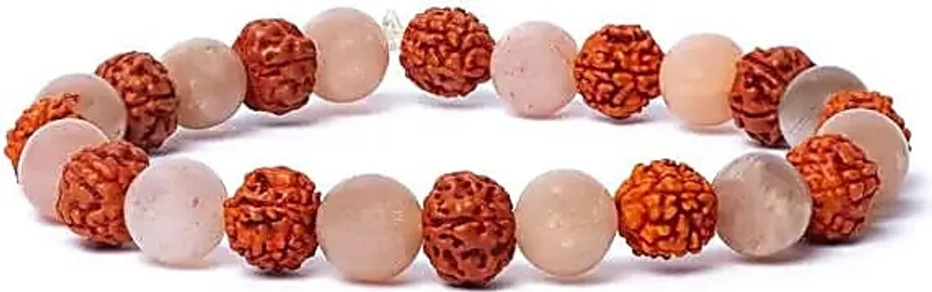Bracelet élastique de qualité AA en pierre de lune et Rudraksha