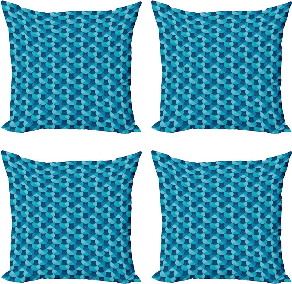 ABAKUHAUS Kreis-Muster Kissenbezug Set (4 Stück), Runde mit Details, Moderner Doppelseitiger Digitaldruck, 50 cm x 50 cm, Sea Blue Seafoam