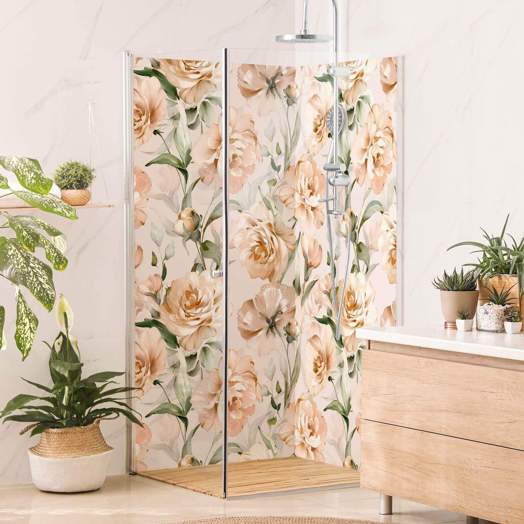 Duschrückwand originell selbstklebend - 0.35 mm Wandpaneel wasserfest Rose beige Aquarell Badrückwand fugenlos Smart matt 100x200 cm