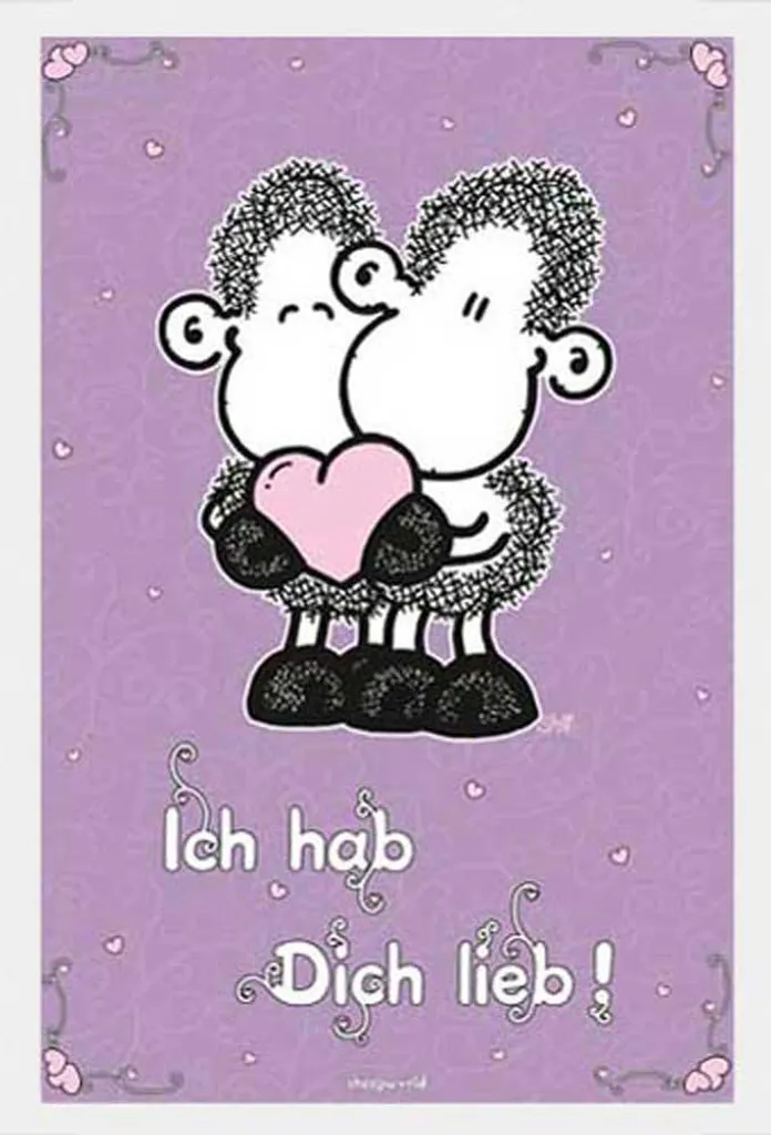 Affiche Je t'aime Sheepworld et Cadre MDF Blanc à Vitre Acrylique 61x91cm