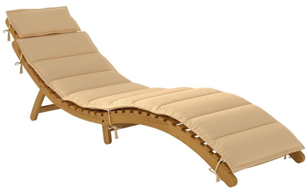 Sonnenliege klappbare wetterfeste Gartenliege aus Holz mit Polsterung Kopfstütze Tragegriff 183 x 54 x 63 cm, Beige