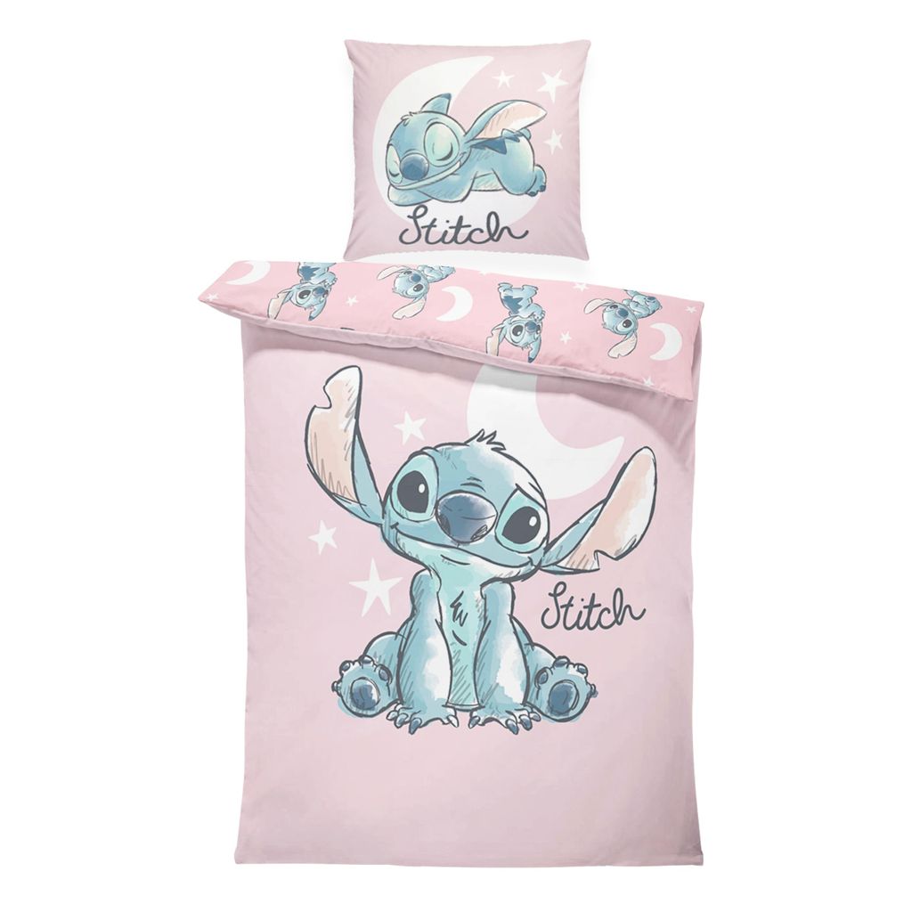 Disney Lilo & Stitch „Moonlight“ Kinderbettwäsche in 135x200 + 80x80 cm, Renforcé, Mond- und Sternenmotiv – weich, hautfreundlich und pfleg...