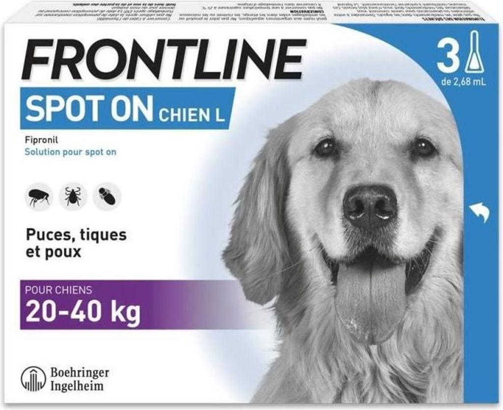 FRONTLINE 3 SPOT ON Antiparasitäre Pipetten für Hunde - 20-40 kg - Flöhe, Zecken, Läuse