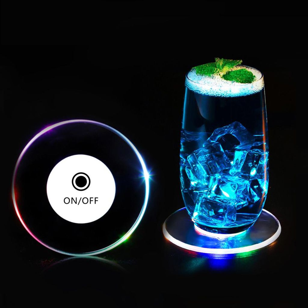 LED-Untersetzer, 6er-Pack leuchtende Acryl-LED-Untersetzer mit Farbwechsel für Glas, Bar, Saft, Bier, Hochzeiten, Weihnachtsfeiern, Dekoration, Ge...