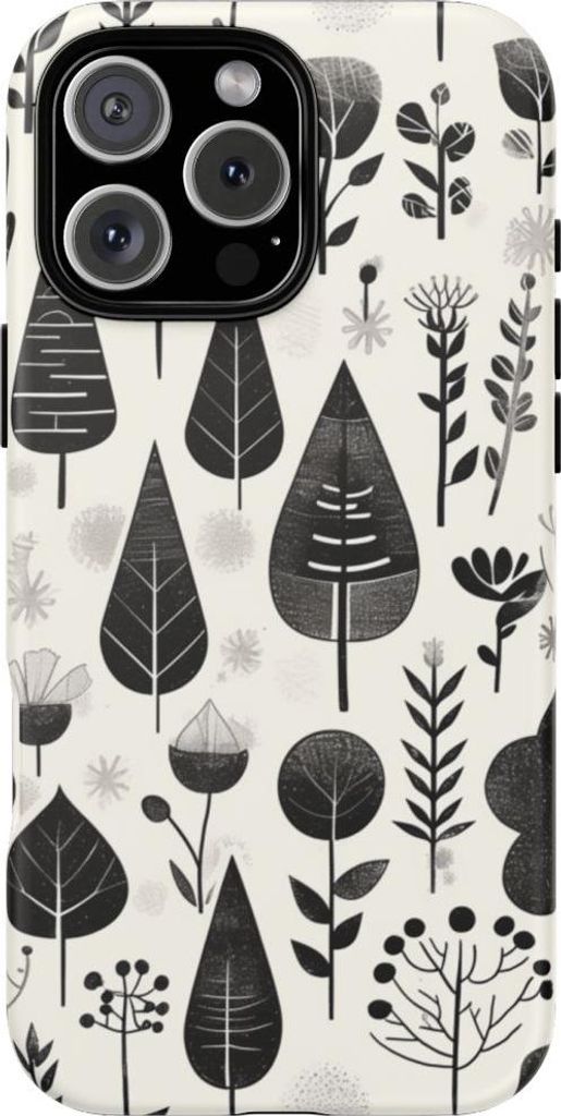 Monochromes botanisches Muster – Hülle Kompatibel mit iPhone 16 Pro Max