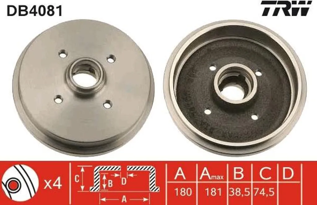 Tambour de Frein Fonte TRW DB4081 Haute Résistance pour Polo et Lupo