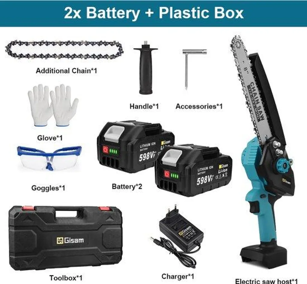 Tronçonneuse sans fil 18V 8 pouces avec kit complet bleu et batterie