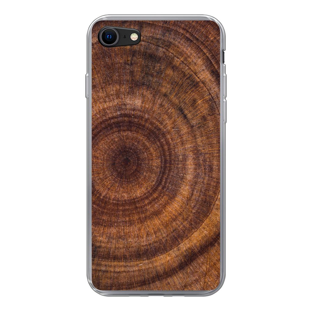 MuchoWow Handyhülle Schutzhülle Hülle für iPhone 7 Kreis - Holz - Ringe Silikon Softcase Handy Hülle - Kartenhalter
