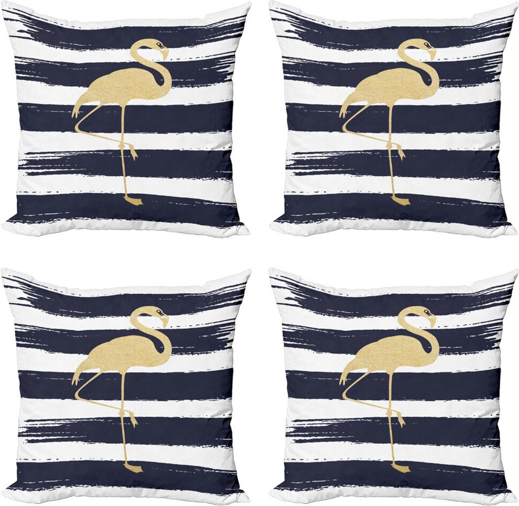 ABAKUHAUS Flamingo Kissenbezug Set (4 Stück), Tier Motiv-Entwurf, Moderner Doppelseitiger Digitaldruck, 40 cm x 40 cm, Dark Blue Senf Weiß