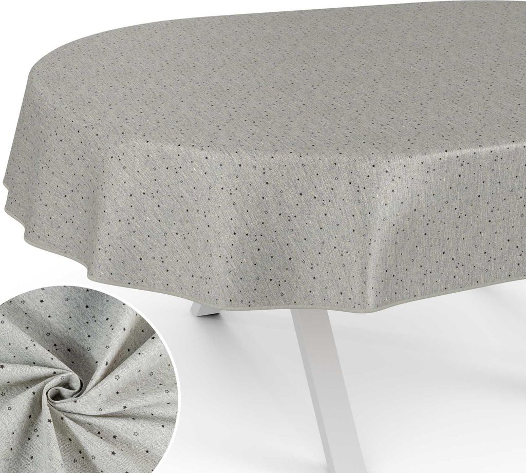 Tischdecke Sterne aus Textil mit Exclusiven Motiven wasserabweisend Tischtuch Tischwäsche Aquarell Grau Oval Breite 140cm Länge 180cm mit Paspelband