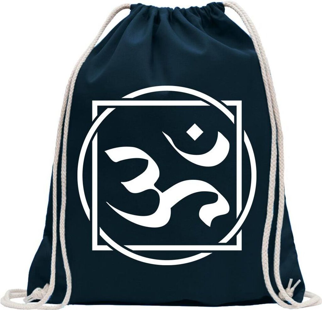 Kiwistar - Turnbeutel - dunkelblau - Om Zeichen - Fun Rucksack Sport Beutel Gymsack Baumwolle mit Ziehgurt