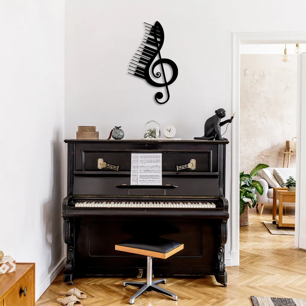 Décoration Murale Métal Noir pour Salon et Bureau - Thème Musique 69cm