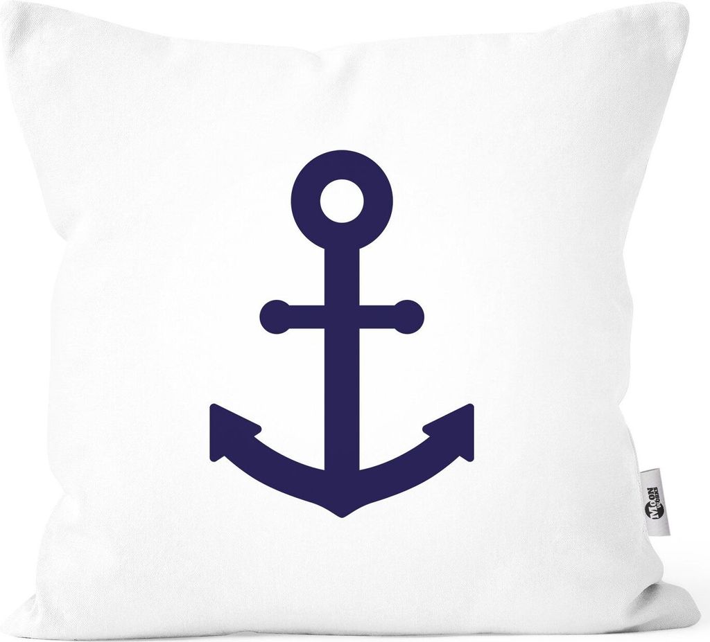 Kissenbezug Anker Aufdruck maritimes Motiv Geschenk für Nordlichter Kissenhülle Dekokissen Moonworks weiß unisize