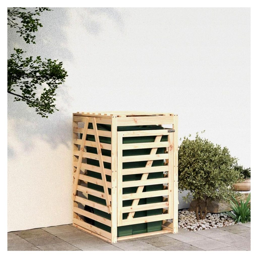 Mülltonnenunterstand auf Rollen, 84 x 90 x 128,5 cm, aus massivem Kiefernholz, Gartenschuppen, Abdeckung für Müllbehälter, Aufbewahrungsbox fü...