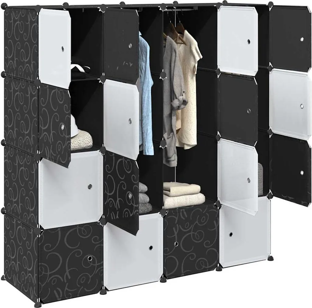 Étagère à cubes 16 sections en PP résistant avec barres de penderie - 2