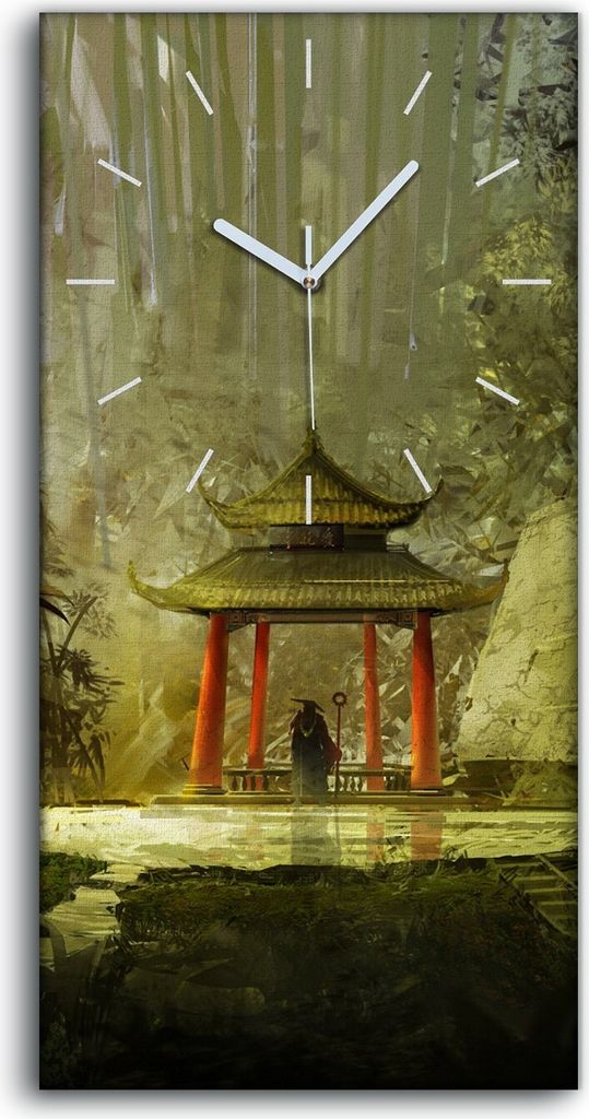 Wandbild Leinwand Bilder Wanduhr 30x60 Chinesisch Bauen Baum Sträucher Bambus - weiße Hände