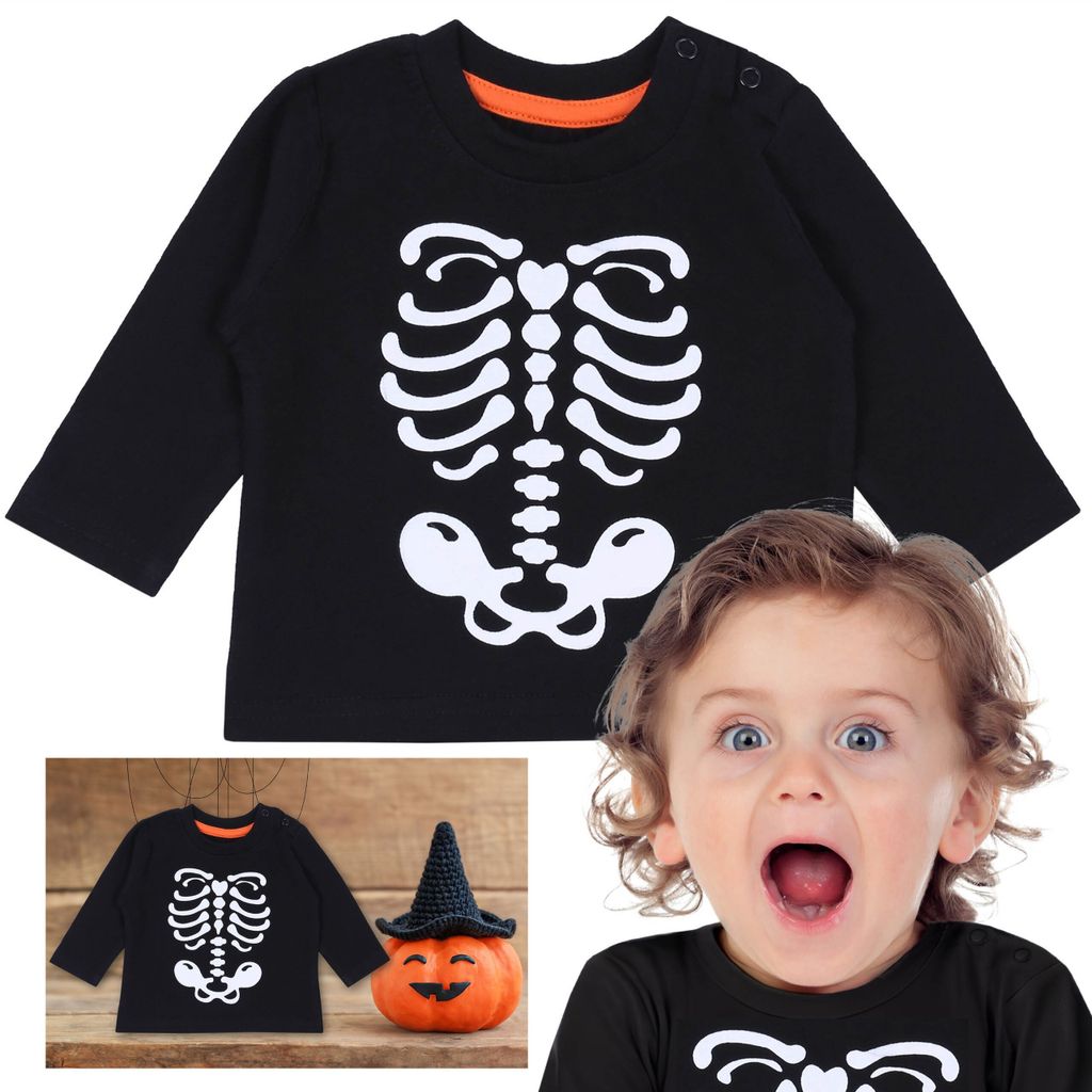 Schwarzes Skelett, Skelettbluse - Halloween Kostüm/Verkleidung 6-9 Monate
