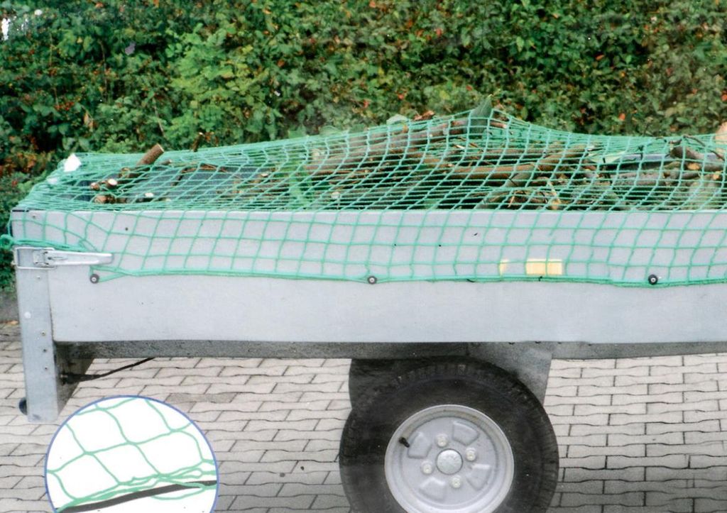 Anhängernetz zur Ladungssicherung für PKW-Anhänger, Sicherungsnetz, Maschenweite ca. 4,5 cm, mit eingearbeitetem Expanderseil und Transporttasch...