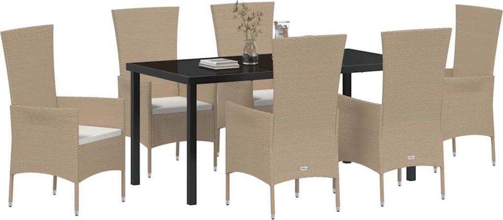 vidaXL Garten Essgruppe mit Kissen 7 pcs Beige Poly-Rattan