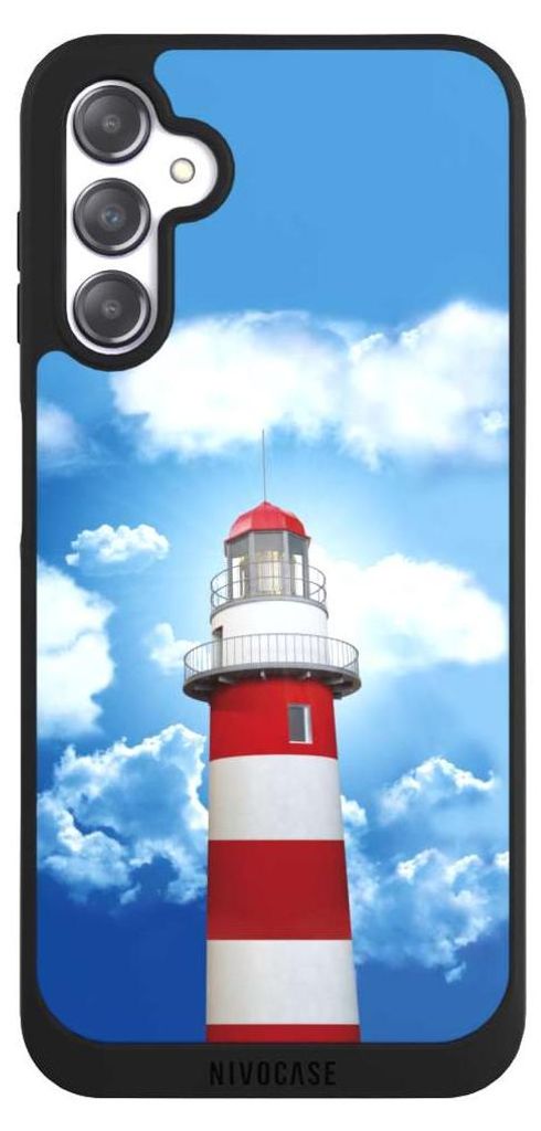NIVOCASE Handyhülle für Samsung Galaxy A14 5G Hülle NIVOpure Case Schwarz Himmel Leuchtturm Wolke
