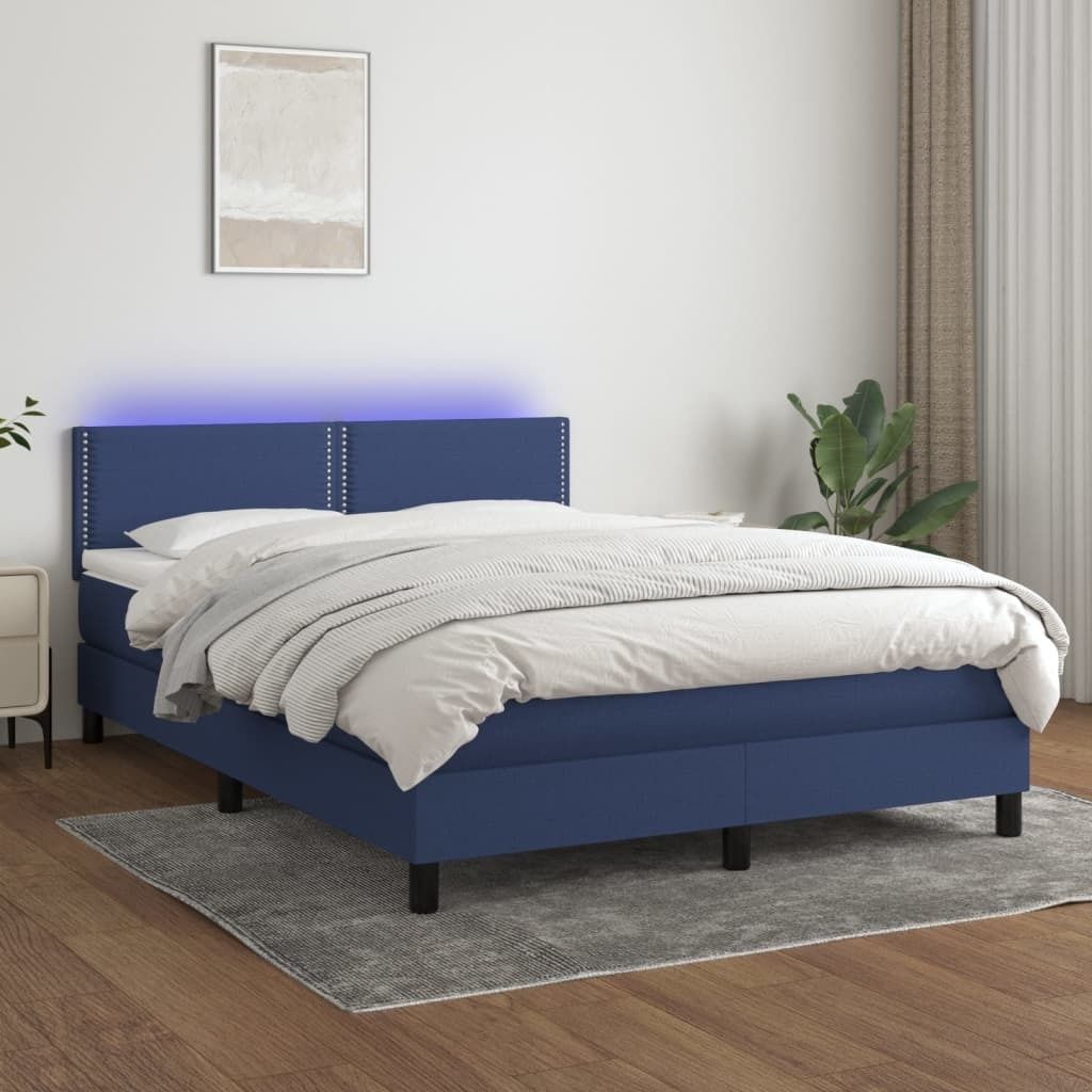 The Living Store Boxspringbett mit Matratze & LED Blau 140x190 cm Stoff