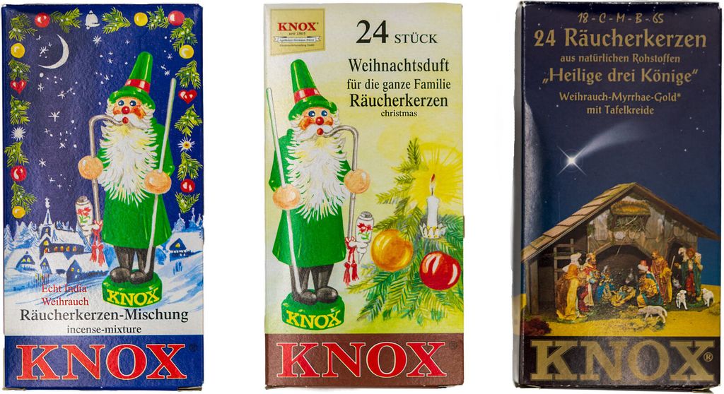 KNOX - 3er Set Räucherkerzen Tannenduft / Weihrauch-Myrrhe / Weihrauch-Sandel - Inhalt jeweils 24 Stück, Größe M (Standard)