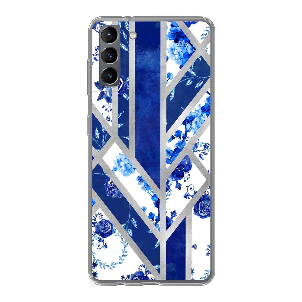 MuchoWow Handyhülle Schutzhülle Hülle für Samsung Galaxy S21 Plus Delfter Blau - Design - Luxus Silikon Softcase Handy Hülle - Handy-Tasche