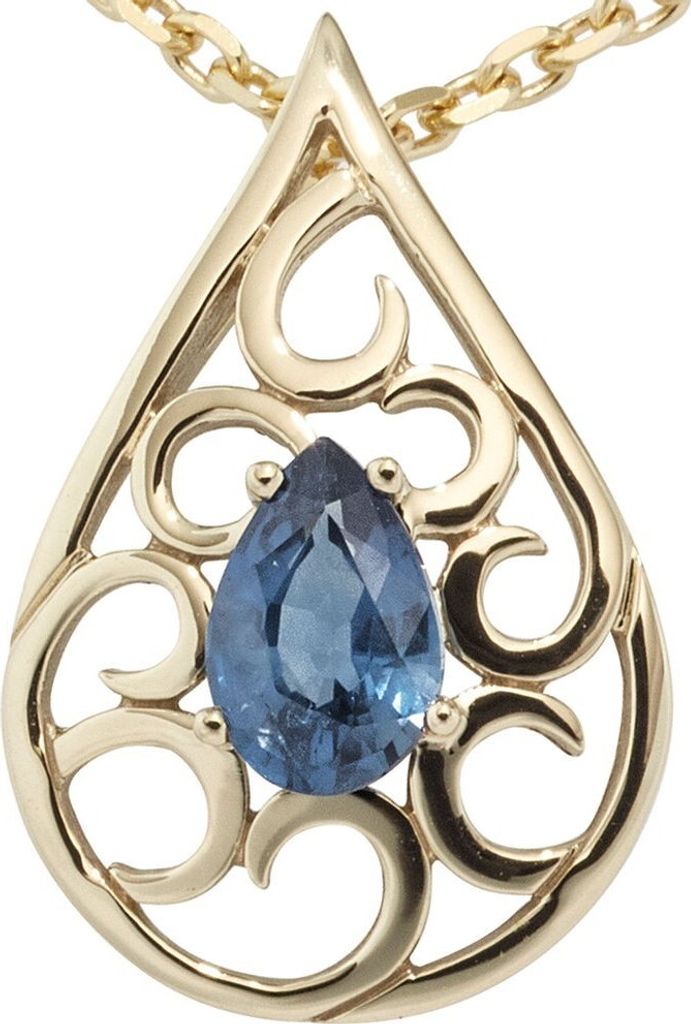 Anhänger Tropfen mit Safir Saphir balu 585 Gold Gelbgold Halsschmuck Damen