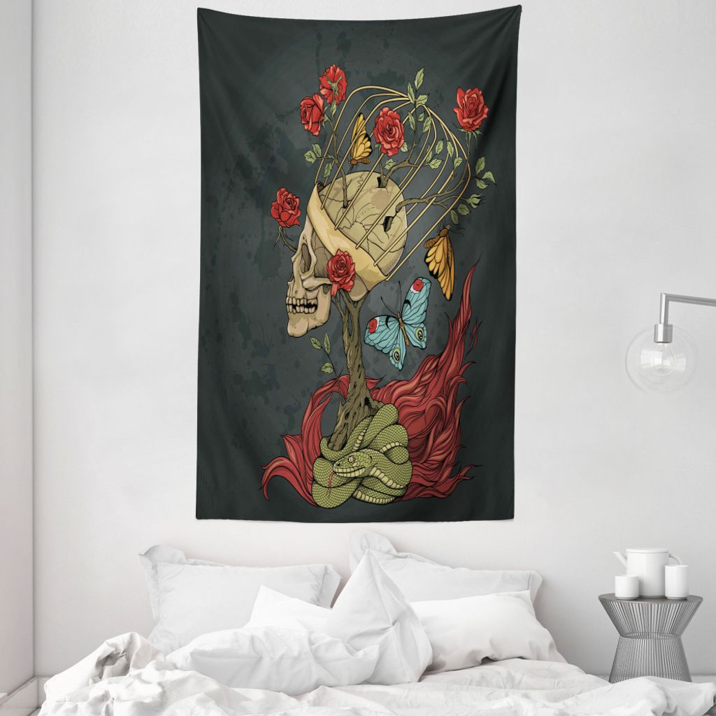 ABAKUHAUS Schädel Wandteppich und Tagesdecke, Das Böse mexikanischer Zucker aus Weiches Mikrofaser Stoff Waschbar ohne Verblassen Digitaldruck, 1...