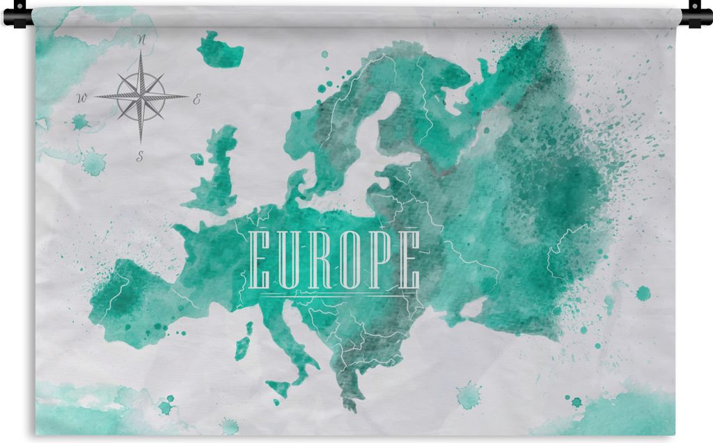 MuchoWow Wandteppich Wandbehang Aquarell - Weltkarte - Europa 90x60 cm Tapisserie Dekoration Wandtuch - Wandskulpturen - Bildteppich