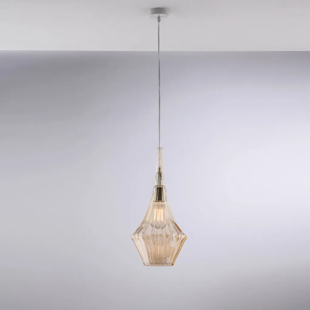 Suspension Zeus Iron pour salon et cuisine verre ambré 150 cm d.20