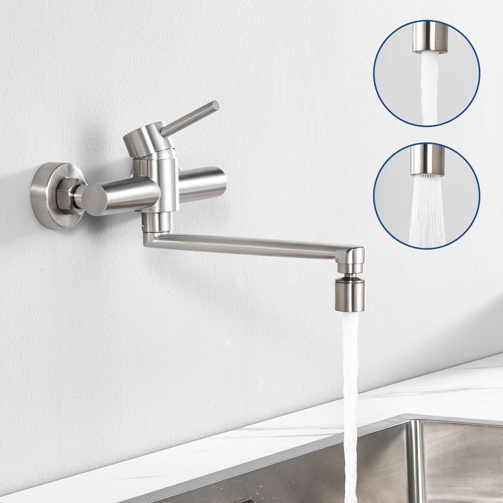 CECIPA Küche Wasserhahn, Wandmontage-Küchenarmatur mit 2 Strahlarten Küchenarmatur in gebürstet 360° Drehbare Armatur Küche Spültischarmaturen