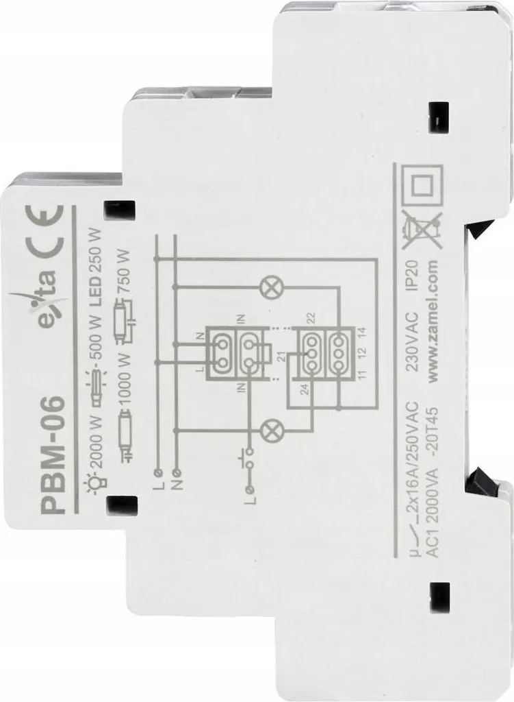 Relais PBM-06 EXTA Zamel 16A 230V avec deux sorties de commande cycle