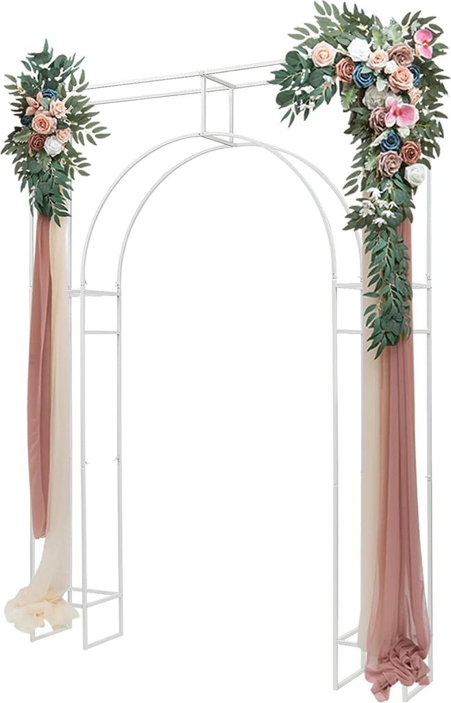 Weiß Metall Hochzeitsbogen Eckig, Traubogen Hochzeit mit Basis, Bankett Dekorationen, Einstellbar Hintergrundständer