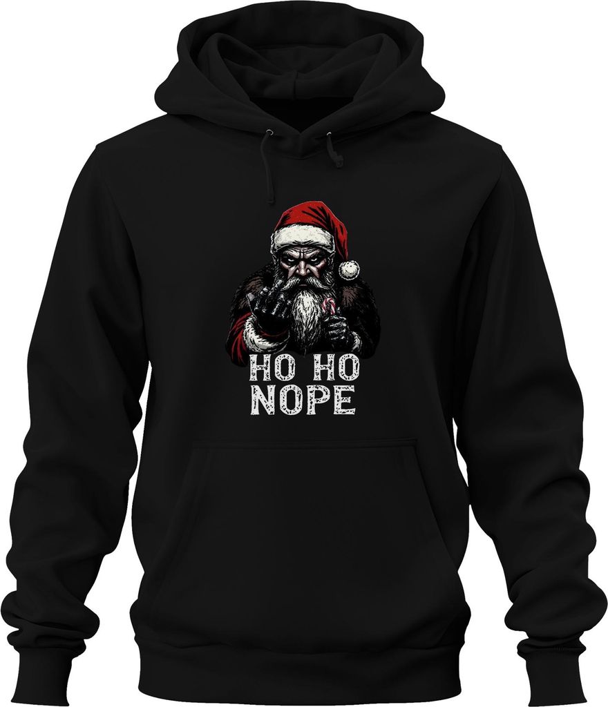 HO HO NOPE böser Weihnachtsmann Mittelfinger Zuckerstange Uni Hoodie Kapuzenpullover, Schwarz, L