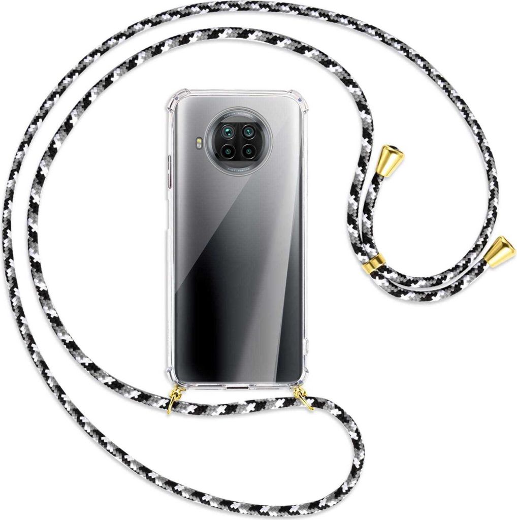 Handykette Backcover-Schutzhülle mit Band (Metall goldfarben) für Xiaomi Mi 10T Lite 5G - schwarz/grau/weiß
