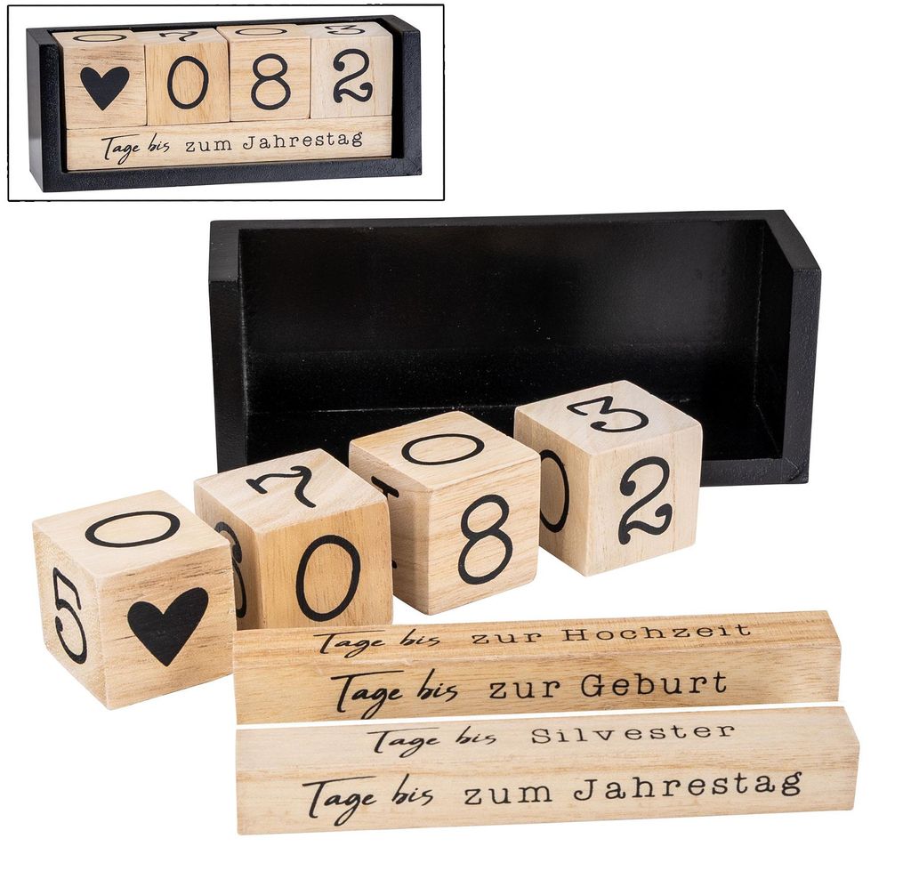 Würfel Countdown Kalender Holz Natur Schwarz Holzkalender Produktbild 