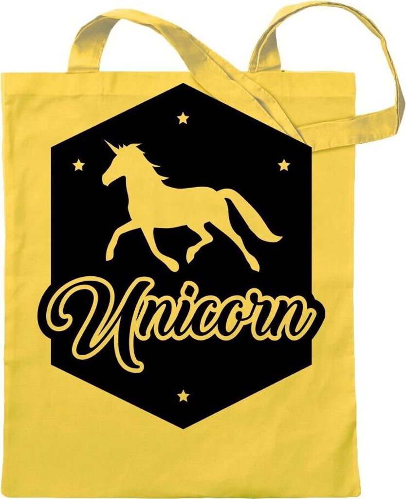 Kiwistar - Baumwolltasche - gelb - Unicorn Einhorn Regenbogen - Tragetasche Stoffbeutel Umhängetasche Langer Henkel