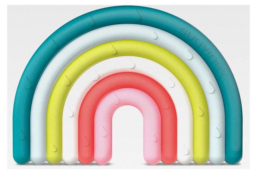 Silikon-Beißring für Babys ab 0 Monaten, flexibel, leicht, Regenbogen-Design, mehrfarbig