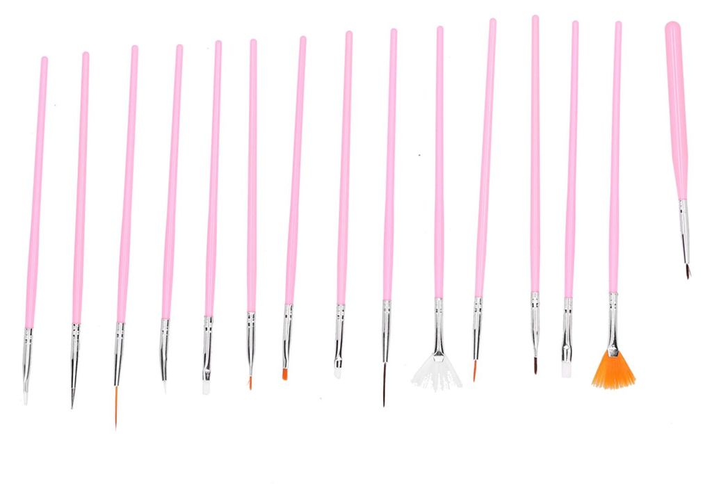 15-teiliges professionelles Nagelkunst-Pinselset, DIY-Nylonhaar-Nagelliner-Zeichenpinsel, Rosa