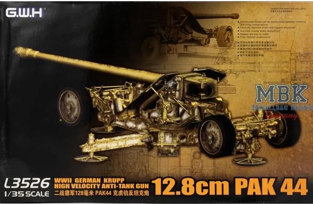 Kit Complet Canon Antichar Krupp Pak44 12,8 cm sans Défauts GWH 1/35