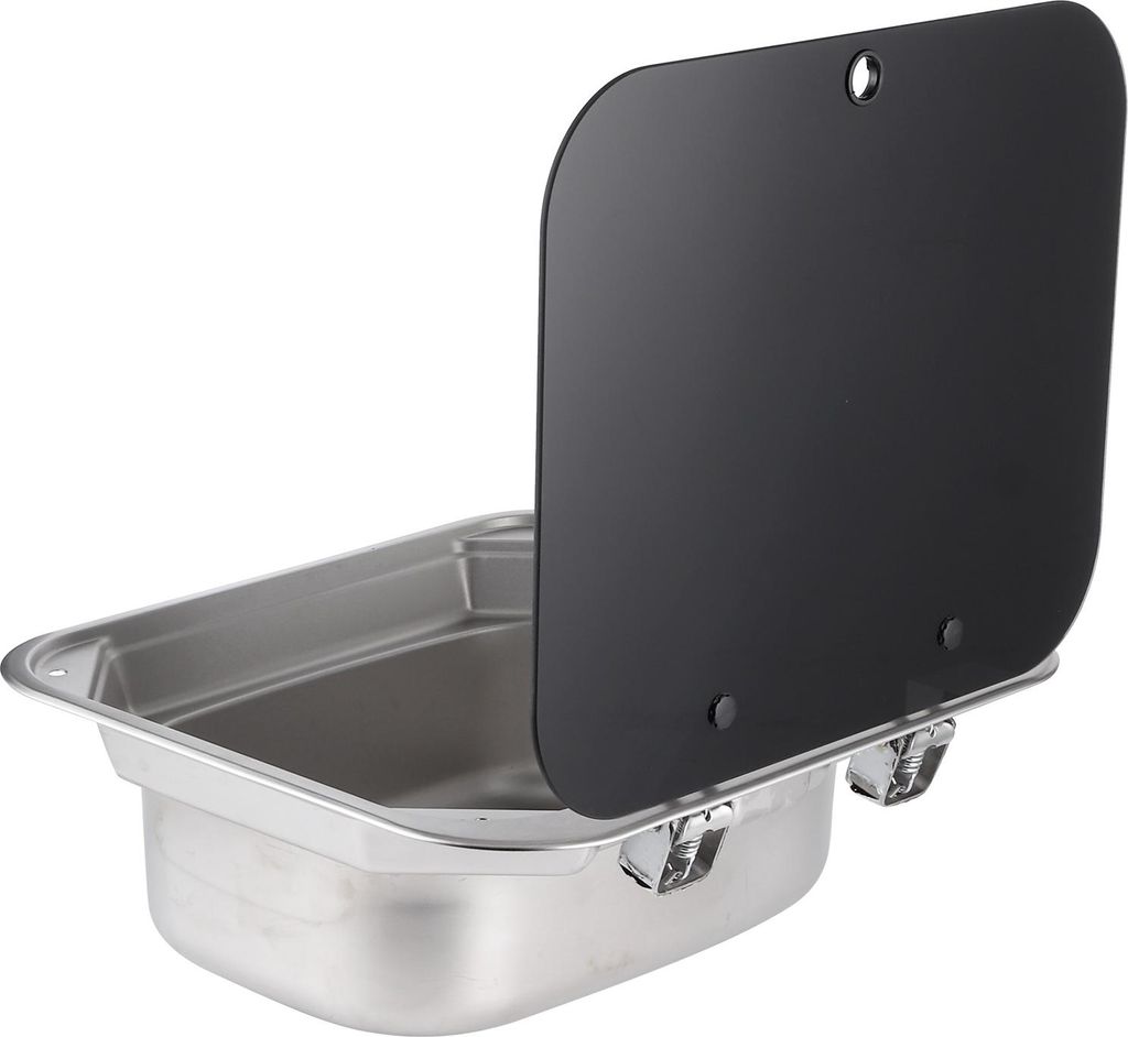 Quadratisches Spülbecken aus Edelstahl, faltbares Einzelbecken für die Küche mit Deckel aus gehärtetem Glas für Wohnmobil, Wohnwagen