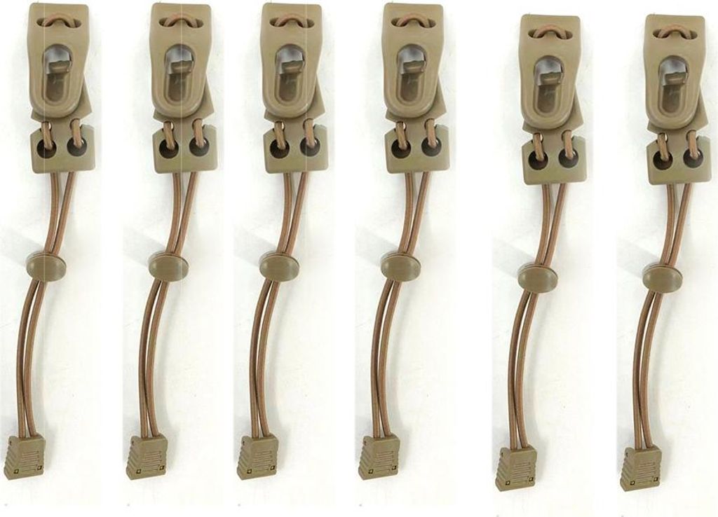 INF 6er Set Befestigungsclips - Rucksack-Clips aus Nylon und ABS Khaki