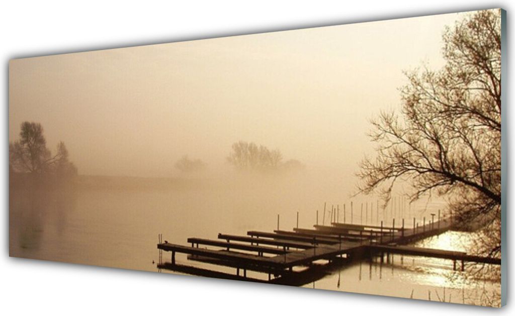 Acrylglasbilder 125x50 Wandbild Druck Brücke Wasser Nebel Landschaft
