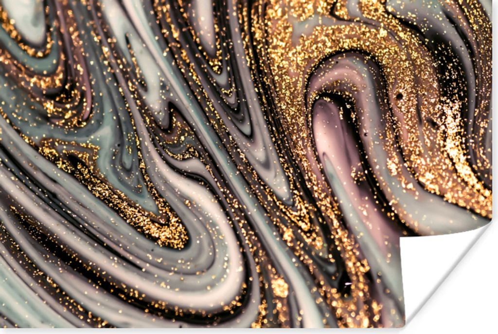 MuchoWow Poster Marmoroptik - Gold - Glitter - Luxus - Marmor - Weiß 180x120 cm - Fotoplakat