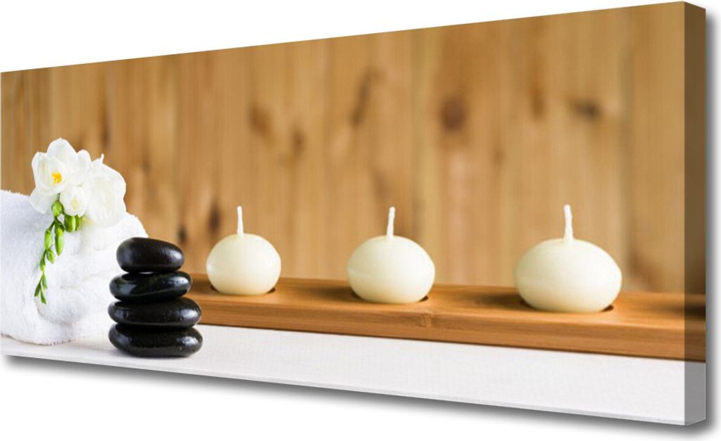 Tulup Leinwand-Bilder 125x50 Wandbild Canvas Kunstdruck Kerzen Blume Steine Kunst