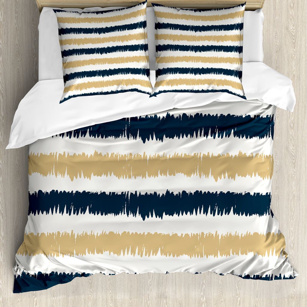 ABAKUHAUS Gestreift Bettbezug, Marine-Blau-Beige-Pinsel, Milbensicher Allergiker geeignet mit Kissenbezügen, 155 cm x 220 cm - 80 x 80 cm, Petrol ...