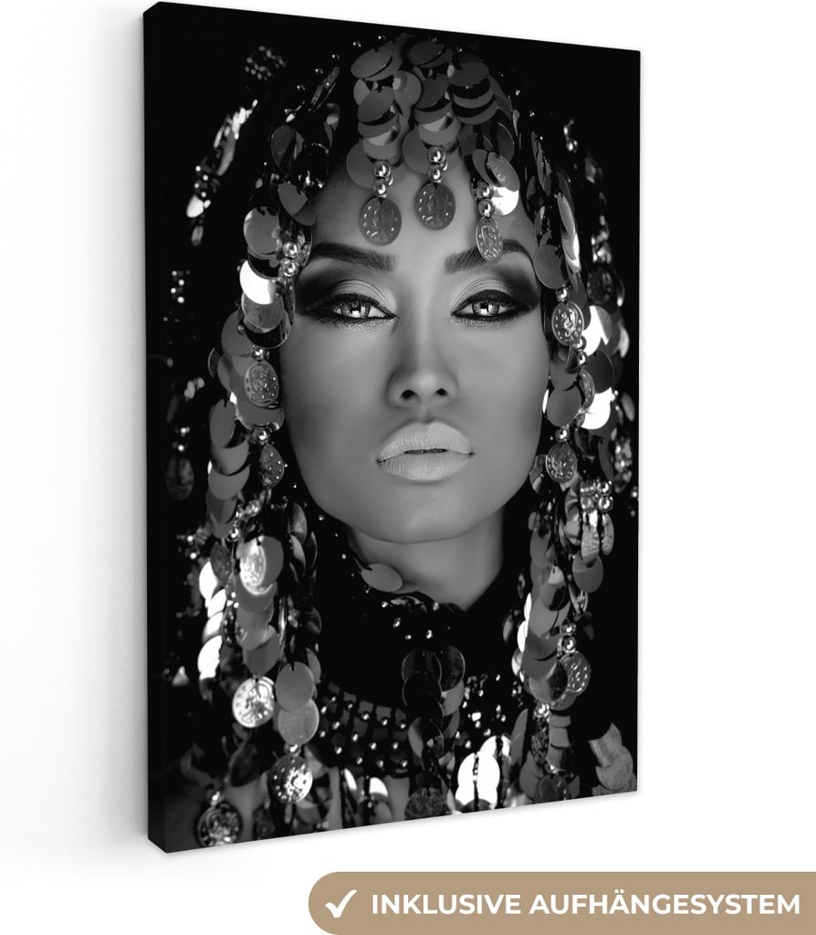 MuchoWow - Leinwandbilder - Frau - Kleopatra - Gold - Schmuck - Make-up - Luxus, Wandbild, Wanddeko Bilder Wohnzimmer, 40x60 cm